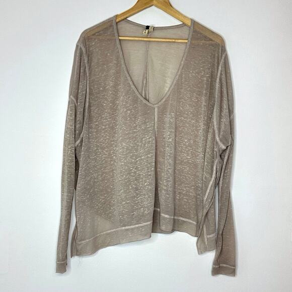 Free People Tops - WE THE FREE SHEER LONG SLEEVE WOMEN S BEIGE SMALL OVERSIZED BOXY BOHO